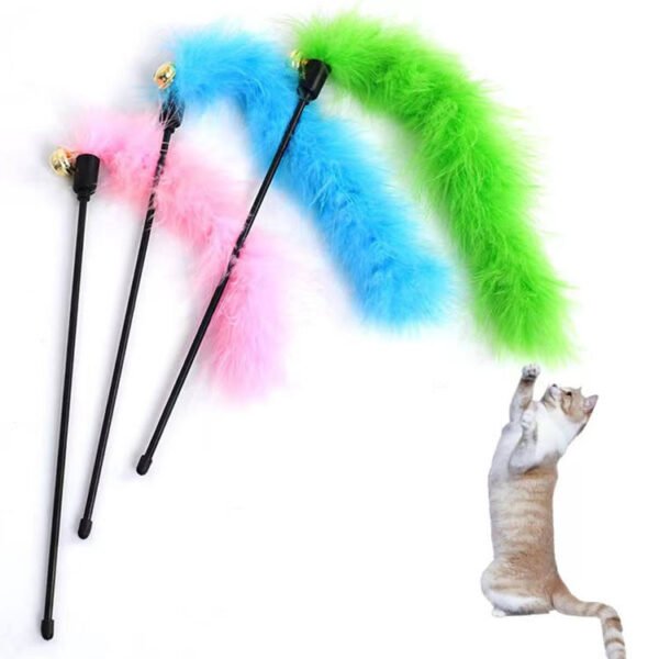 SUMUFI Cat Wand Toys, Interactive Feather Wands Colorful Cat Teaser Wand with Bell for Cats and Kitties